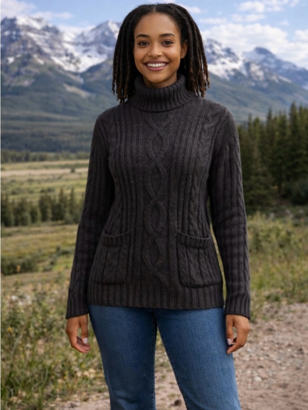 Abercrombie & Fitch Mock Turtleneck Tunic Sweater M Olive Green Pockets Preppy
